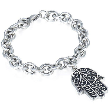 Hamsa Hand Evil Eye Steel Bracelet for Men-Fits up to 10